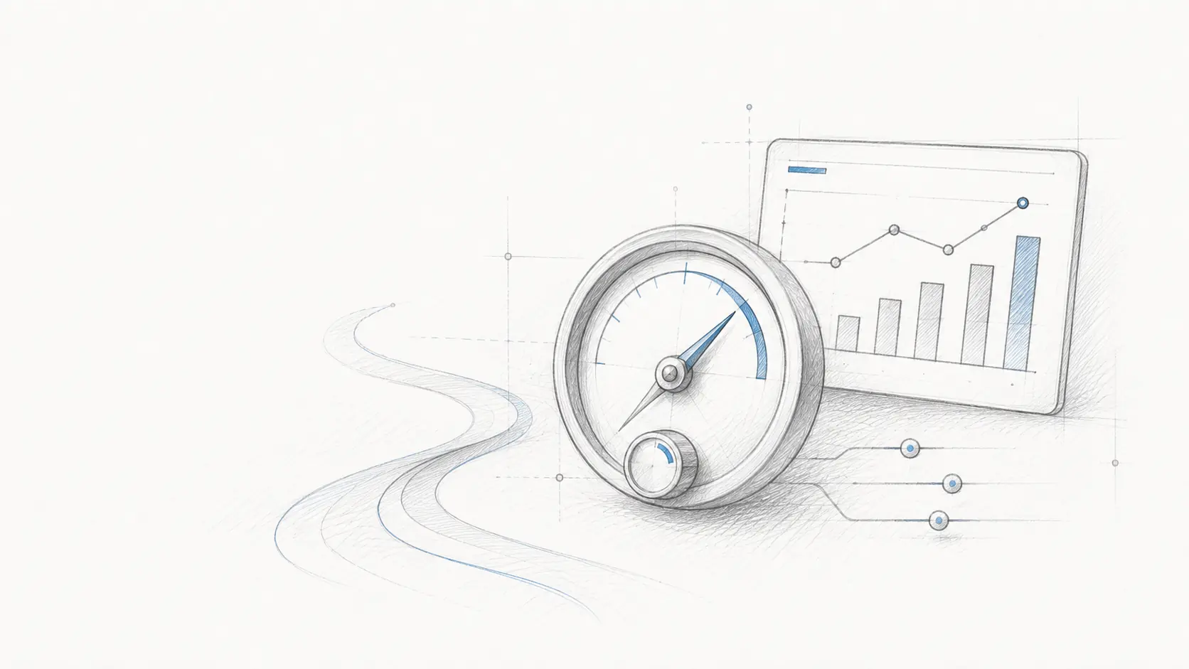 Drawn measuring instrument with development curve as a symbol for data and control
