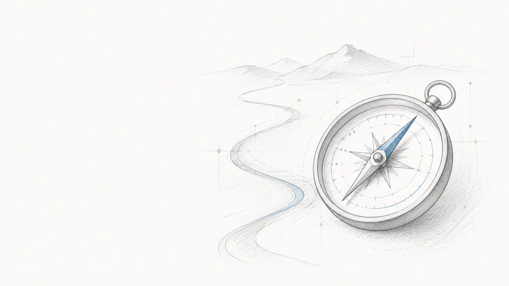 Drawn compass with a path as a symbol for a clear digital strategy