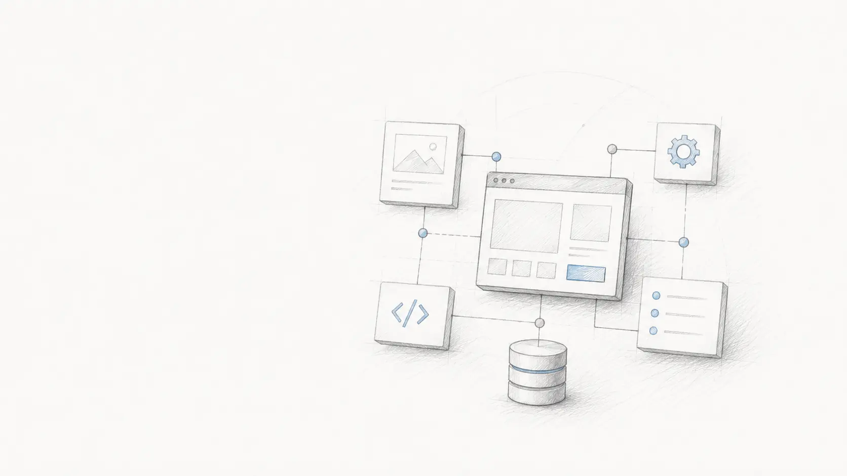 Drawn networked system architecture as a symbol for websites and digital systems